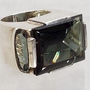 Vintage Swarovski Paris Sterling Silver Green Crystal Statement Ring + box 5.5